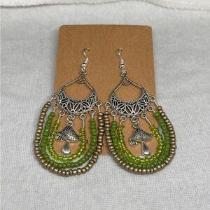 Bohemian Silver and Green Beaded Earrings